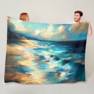 Manta Polar Pastel duro dibujando olas en una playa