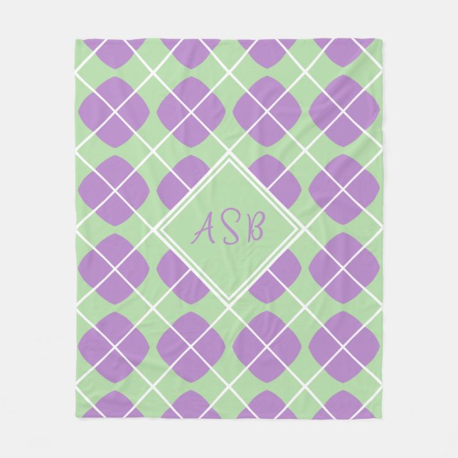 Manta Polar Pastel Mint Purple Argyle Modern Monogram (Anverso)