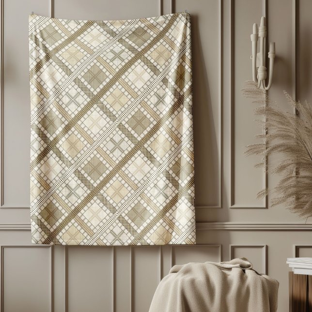 Manta Polar Pastel moderno y acogedor marfil marrón geométrico (Cozy Modern Pastel Neutral Geometric Ivory Brown Fleece Blanket)