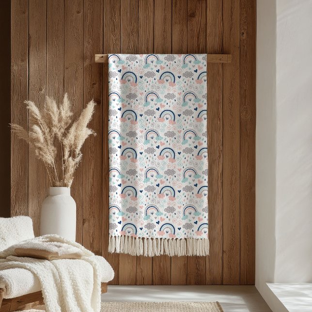 Manta Polar Pastel Pink Navy Blanket Elegant Boho Cozy Gift (Pastel Pink Navy Blanket Elegant Boho Cozy Gift)