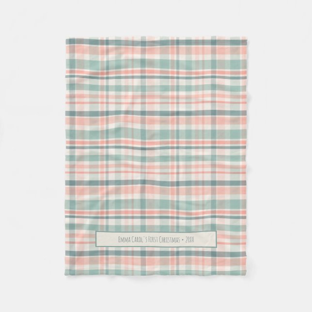 Manta Polar Pastel Plaid Baby's First Christmas (Anverso)