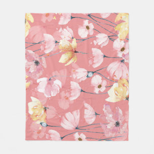 Manta Polar Pastel Poppies: Floral acuarela sin soldadura.