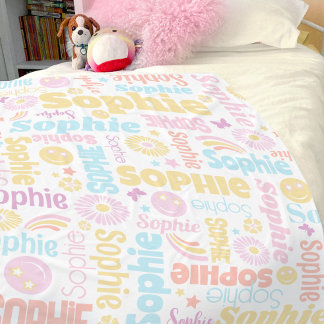 Manta Polar Pastel preppy smilie caras estrella nombre de cost