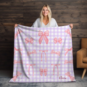 Manta Polar Pastel Purple Gingham y funda de cebo rosado