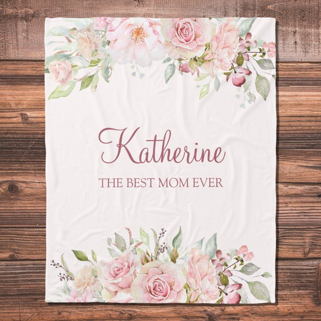 Manta Polar Pastel Rosa Flor Flor Rosa Mejor Mamá Jamás (Close up)