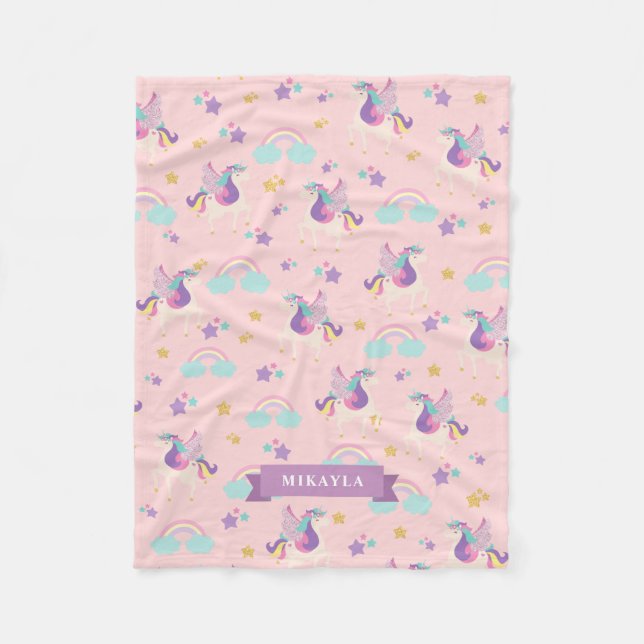 Manta Polar Pastel rosa | Patrón de unicornio de arcoiris suav (Anverso)