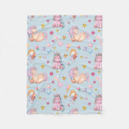 Manta Polar Pastel Storybook Unicorn & Floral Watercolor