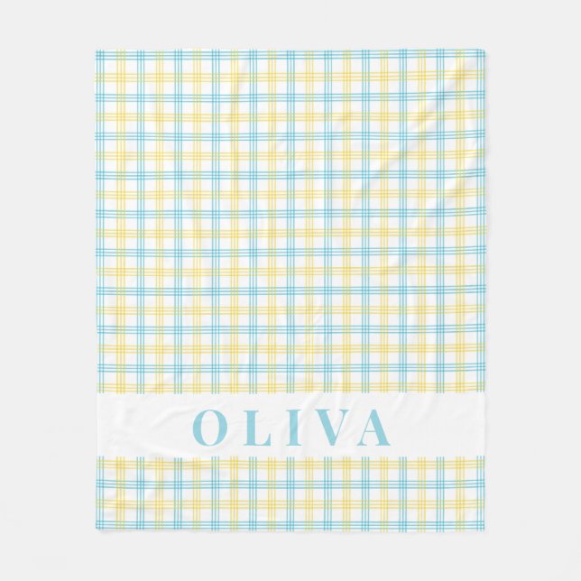Manta Polar Pastel Yellow Blue Plaid Custom Name (Anverso)