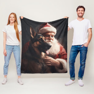 Manta Polar Pastor Alemán Con Claus Santa Festivo Navidad