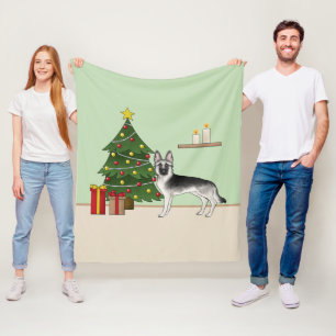Manta Polar Pastor Alemán Gris Plateado Árbol de Navidad Festi