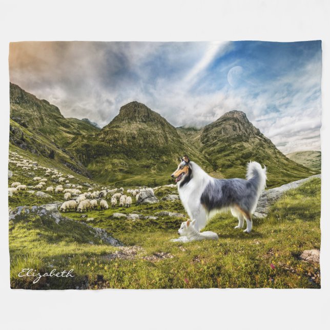 Manta Polar Pastor de ovejas Blue Merle Collie - Personalizado (Frente (Horizontal))