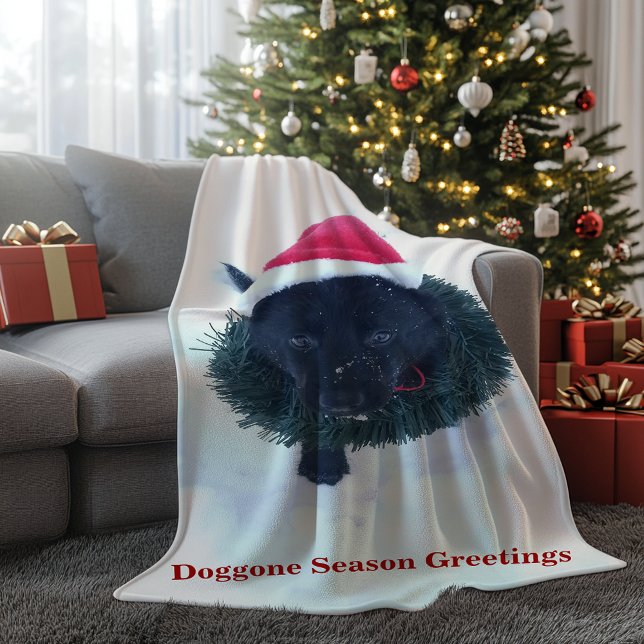 Manta Polar Pastor negro alemán en una guirnalda (Black German Shepherd Puppy in a Wreath Fleece Blanket)