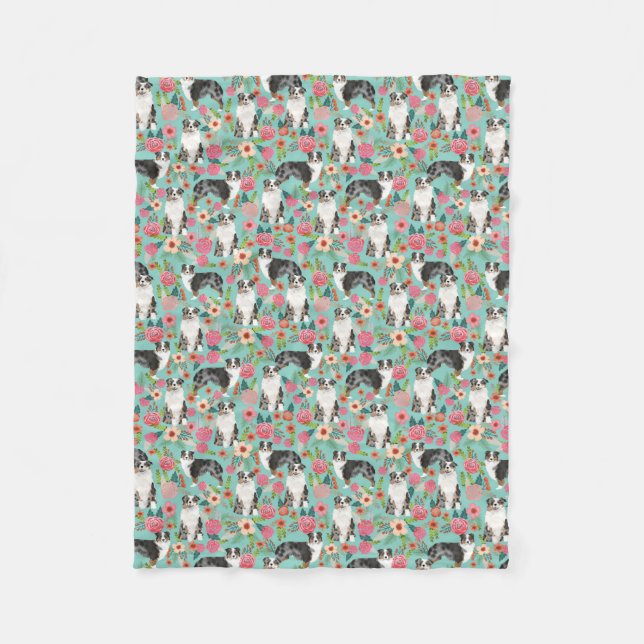 Manta Polar Pastores australianos Florals Blanket - perro aust (Anverso)