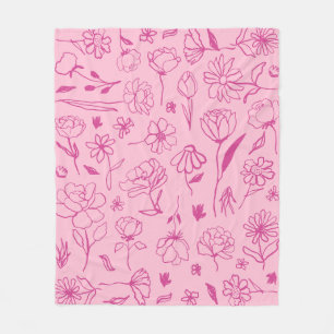 Manta Polar Pat de arte de tinta botánica floral rosa de Fuchs