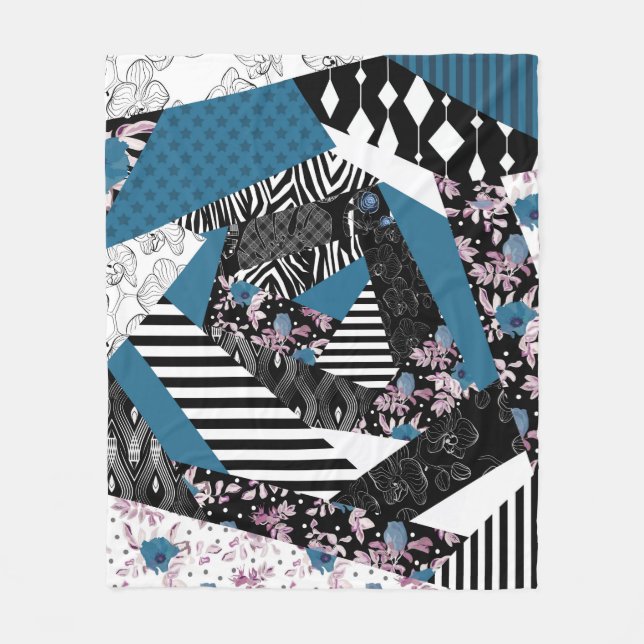 Manta Polar Patchwork azul, popular, retoques, folclórico, rús (Anverso)