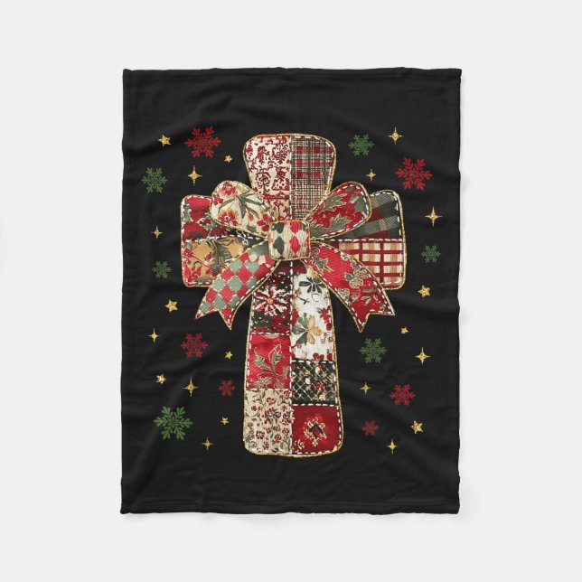 Manta Polar Patchwork Cross Christian Christmas Coquette Bow  (Anverso)