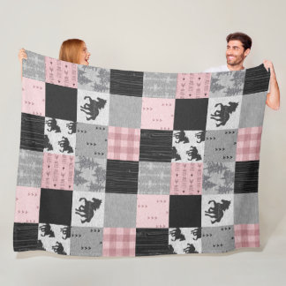 Manta Polar Patchwork de caballos salvajes y libres - rosa