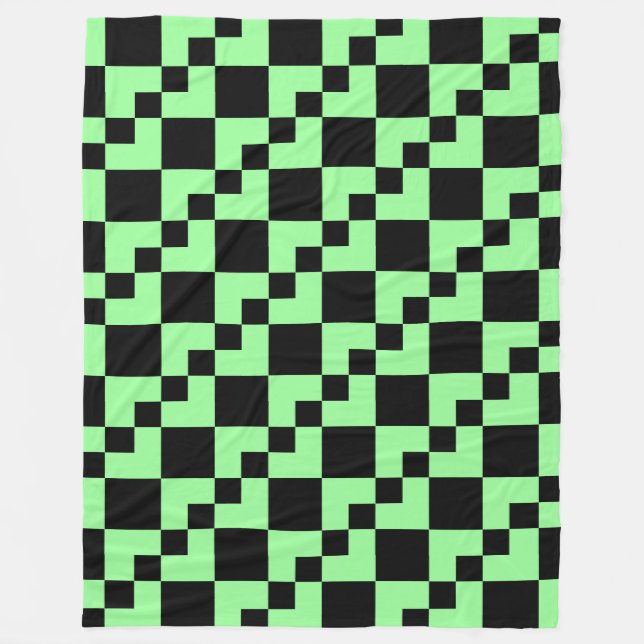 Manta Polar Patchwork Domino: verde y negro de menta (Anverso)