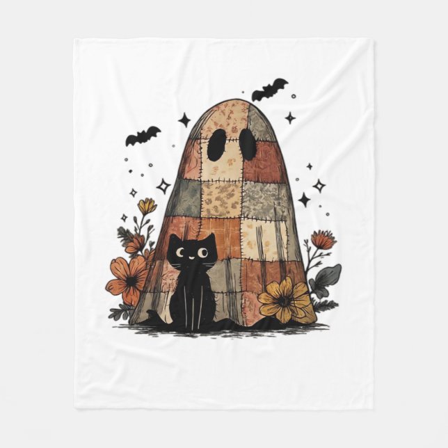 Manta Polar Patchwork Halloween Ghost black cat Essential T-Sh (Anverso)