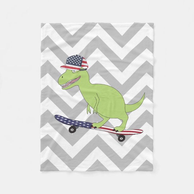 Manta Polar Patinaje de Dinosaurios de Bandera Americana (Anverso)