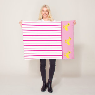 Manta Polar Patos Amarillos Rayas Blancas Rosa Brillante Paste