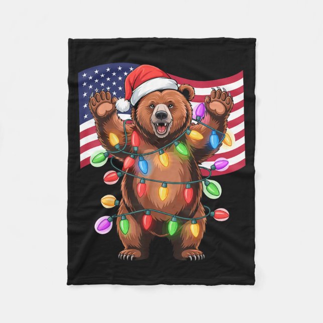 Manta Polar Patriotic Christmas Grizzly Bear Holiday Light San (Anverso)