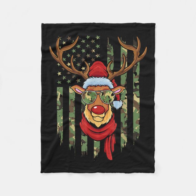 Manta Polar Patriotic Reindeer Camo American Flag Veteran Chri (Anverso)