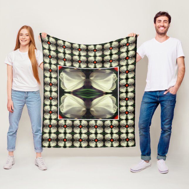 Manta Polar Patrón abstracto de la flor de los tulipanes blanc (In situ)