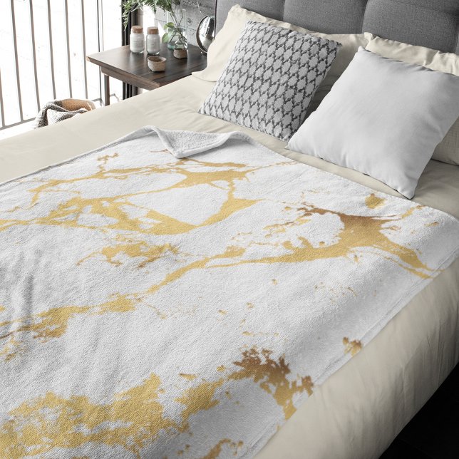 Manta Polar Patrón Abstracto Dorado Falso Moderno (Gold Marble Pattern Personalized Fleece Blanket)