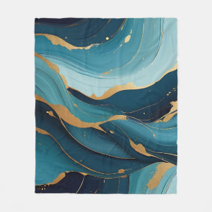 Manta Polar Patrón abstracto fluido de oro y azul marino de lu