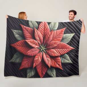 Manta Polar Patrón acabado Poinsettia negro
