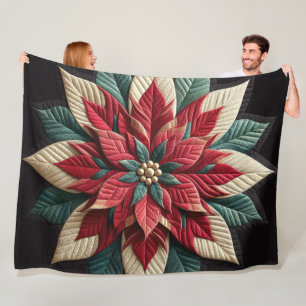 Manta Polar Patrón acabado Poinsettia Verde Rojo Negro