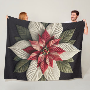 Manta Polar Patrón acabado Poinsettia Verde Rojo Negro