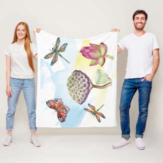 Manta Polar Patrón acuarela de libélulas y mariposas