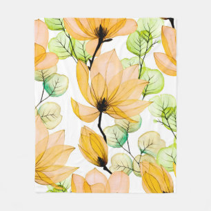 Manta Polar Patrón acuarela transparente con flores de magnoli