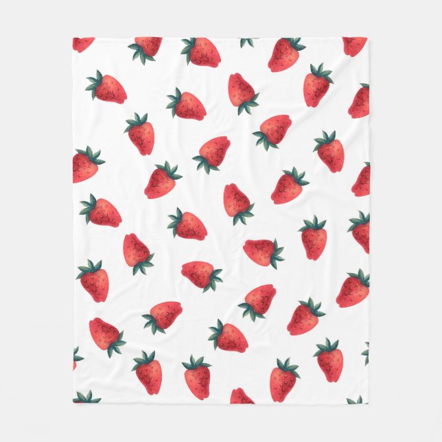 Manta Polar Patrón acuarela transparente con fresas (Anverso)