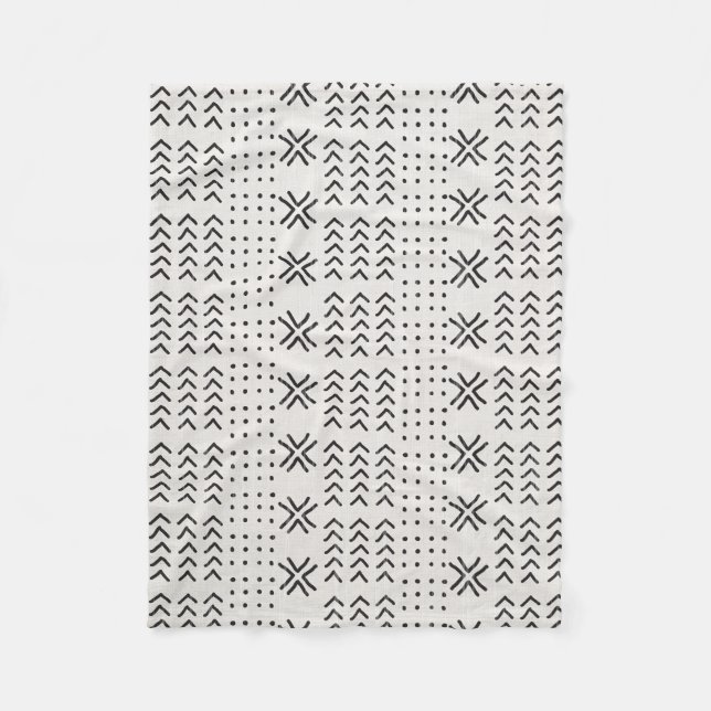 Manta Polar Patrón africano moderno de paños blancos negros (Anverso)