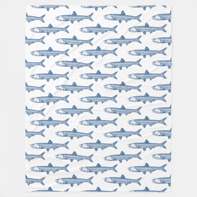 Manta Polar Patrón anchovy - Azul shibori sobre blanco (Anverso)