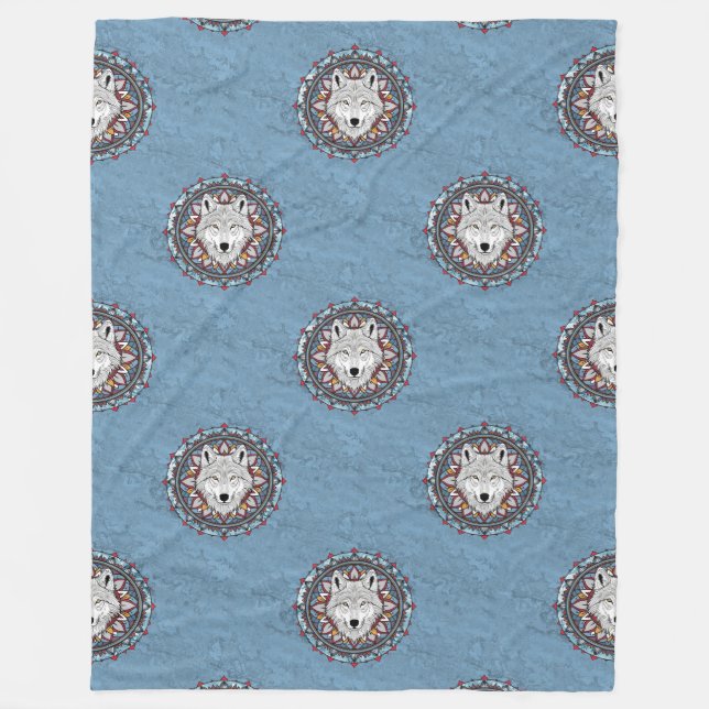 Manta Polar Patrón animal de Guay - Cabeza lobo Mandala 2 (Anverso)