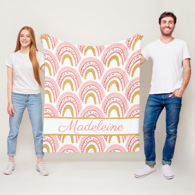 Manta Polar Patrón arcoiris rosa personalizado (In situ)