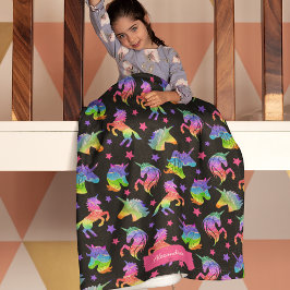 Manta Polar Patrón arcoiris unicornio purpurina con nombre