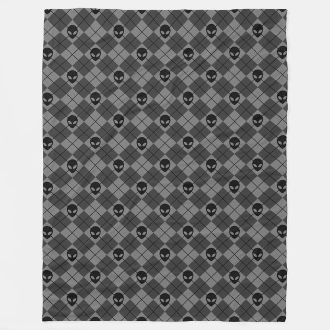 Manta Polar Patrón Argyle de Alien Negro y Gris (Anverso)