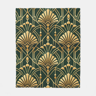 Manta Polar Patrón Art Déco de Oro Esmeralda