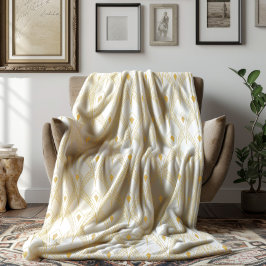 Manta Polar Patrón art déco dorado y blanco sin fisuras 3