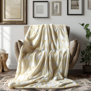 Manta Polar Patrón art déco dorado y blanco sin fisuras 3