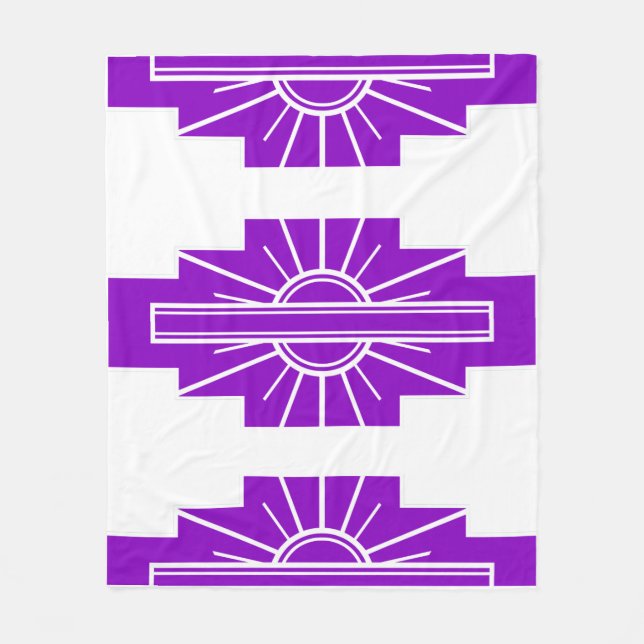 Manta Polar Patrón Art Deco en morado (Anverso)
