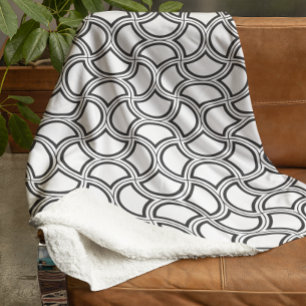 Manta Polar Patrón Art Deco Negro Sobre Blanco