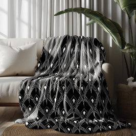 Manta Polar Patrón art déco sin fisuras en blanco y negro