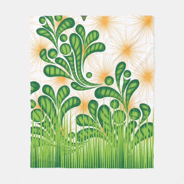 Manta Polar Patrón artístico verde y dorado que representa un  (Anverso)