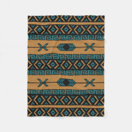 Manta Polar Patrón azteco negro de color turquesa del extremo 
